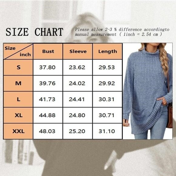 Women Sweaters Casual Turtleneck Long Sleeve Pullover Stylish for Fall Winter - Picture 5 of 5